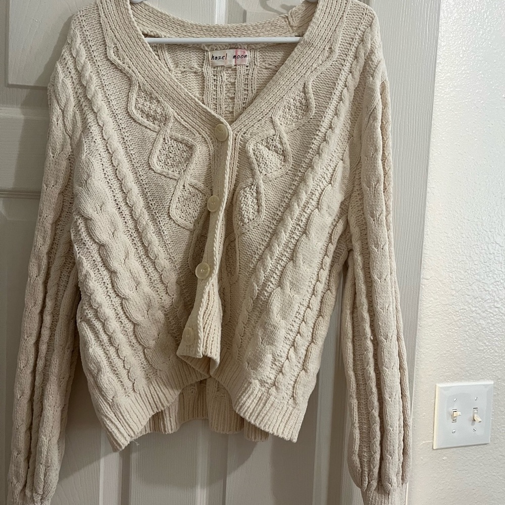 Beige Cable Knit Cardigan